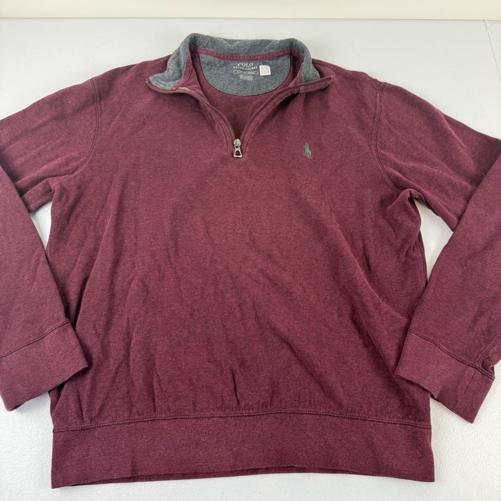 Polo Ralph Lauren Mens Small Burgundy Heather Quarter Zip Pullover Sweater Pony